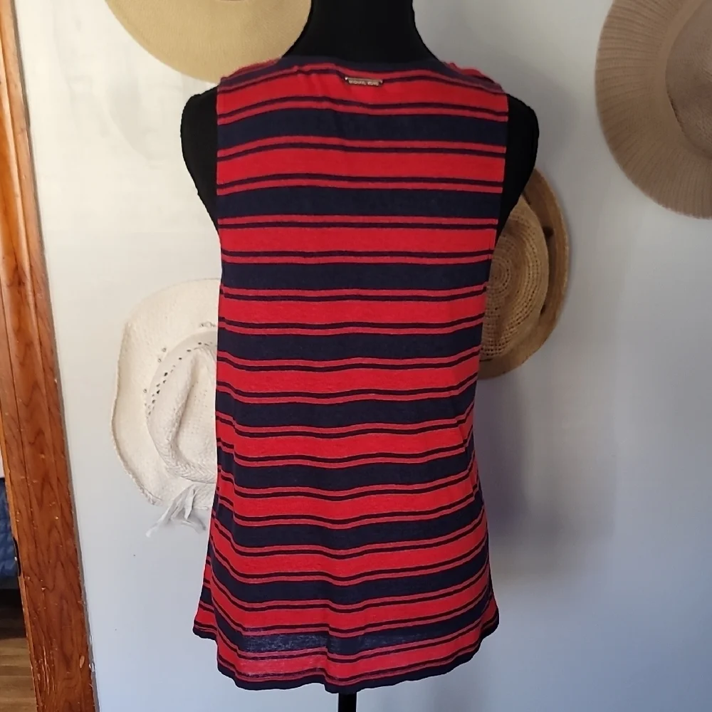 Michael Kors Red and Navy Striped Sleeveless Top